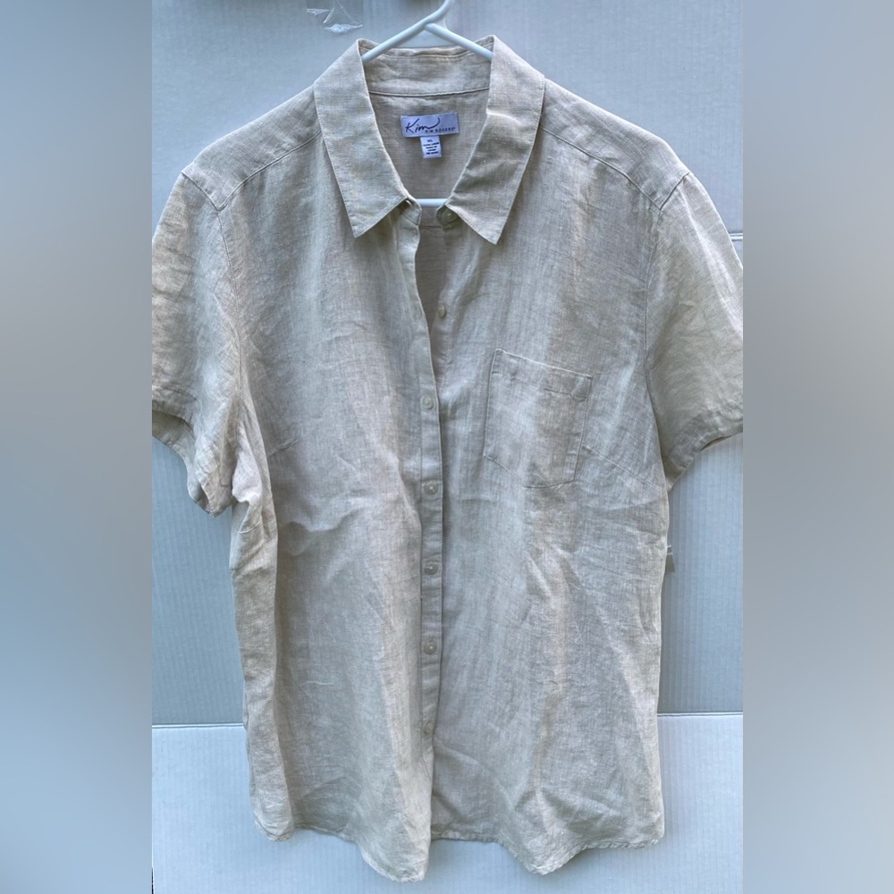 Kim Rogers Tan Casual Button Down Shirt 100 linen